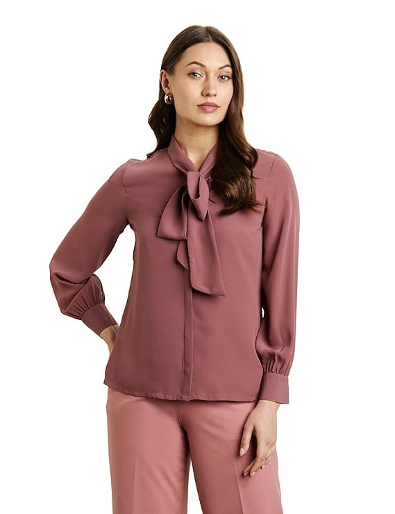 symbol premium women's bow tie top (regular fit | solid | desk to dinner) (available in plus sizes) symbol premium women's bow tie top (regular fit | solid | desk to dinner) (available in plus sizes)