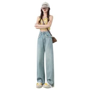 mastyle® women's stylish light colored high waisted widast leg jeans |