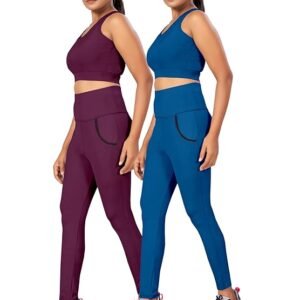 women's gym wear top leggings set combo, solid track suit for women's,