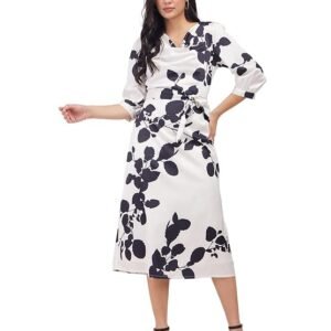 fablestreet floral cowl neck satin formal midi women dress