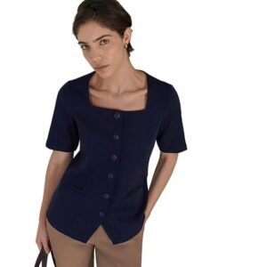 visit the fablestreet store fablestreet women formal shirt | tailored fit square neck short sleeve solid pattern