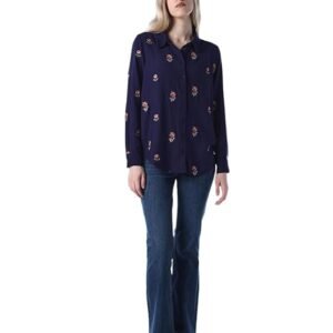 women's floral print regular fit navy blue shirt