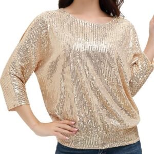 shimmer glitter loose cold shoulder party tunic batwing dolman dressy tops