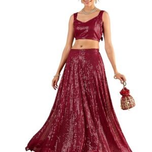 women sequence sleeveless crop top with anarkali skirt