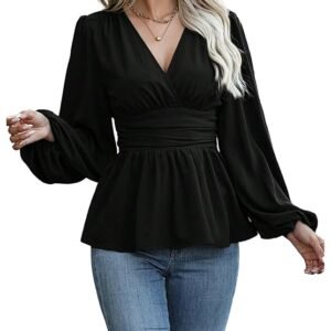 makemechic women's wrap tops v neck long sleeve shirts