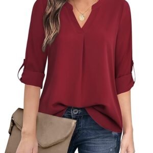 timeson women's casual chiffon v neck 3/4 sleeve blouse tops