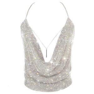 gold sexy tops for women sparkly deep v neck crop
