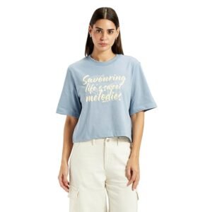 levi's women's typographic print light blue relaxed fit t shirt