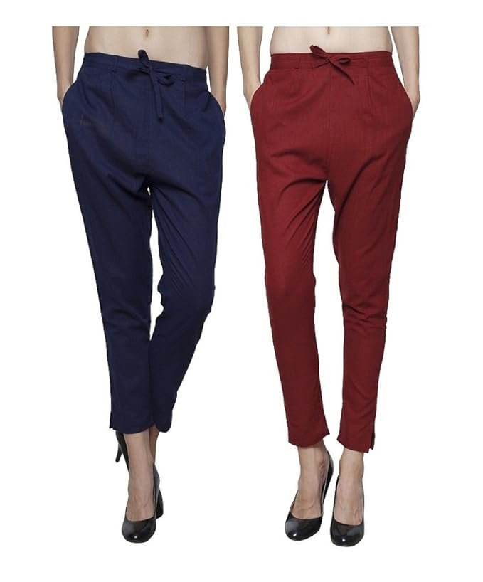 pistaa's women's combo of cotton slub cigratte pant regular trouser bottom pistaa's women's combo of cotton slub cigratte pant regular trouser bottom