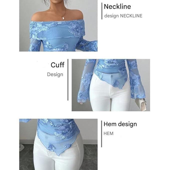 women’s off shoulder embroidered top | slim fit long sleeve women’s off shoulder embroidered top | slim fit long sleeve
